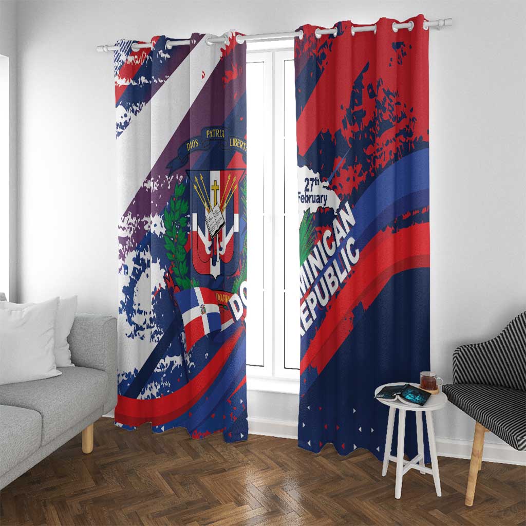 Dominican Republic Independence Day Window Curtain 27th February Coat Of Arms Grunge Texture