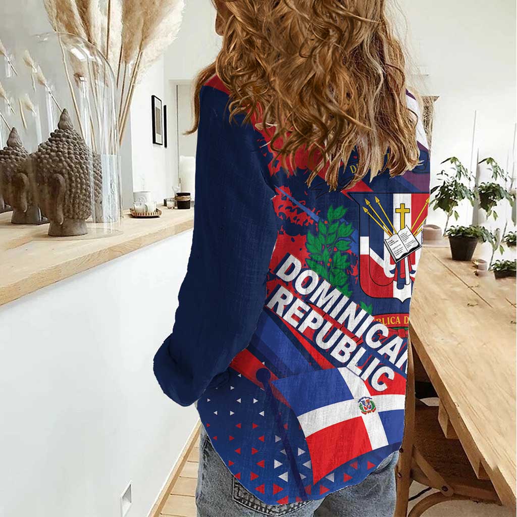 Dominican Republic Independence Day Women Casual Shirt 27th February Coat Of Arms Grunge Texture