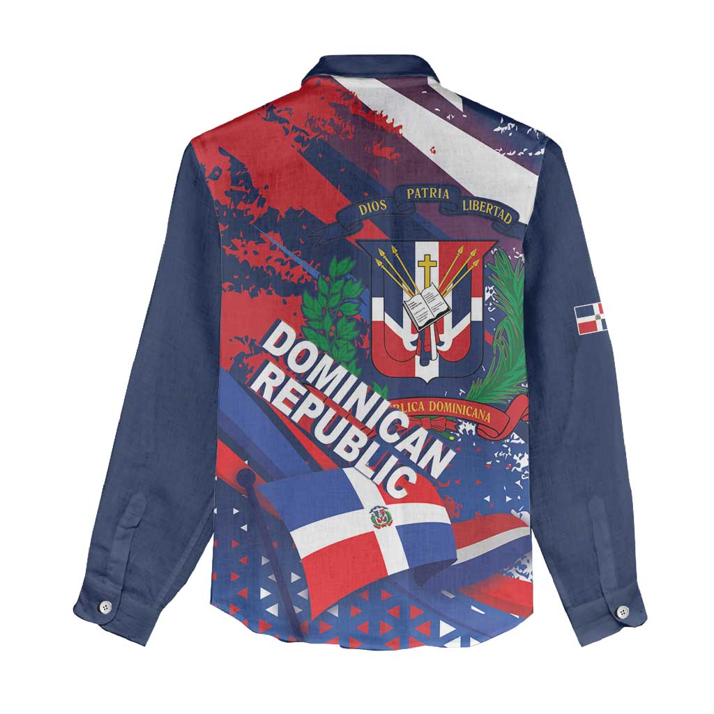 Dominican Republic Independence Day Women Casual Shirt 27th February Coat Of Arms Grunge Texture