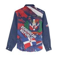 Dominican Republic Independence Day Women Casual Shirt 27th February Coat Of Arms Grunge Texture