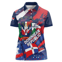 Dominican Republic Independence Day Women Polo Shirt 27th February Coat Of Arms Grunge Texture