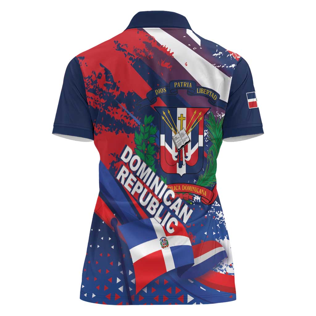 Dominican Republic Independence Day Women Polo Shirt 27th February Coat Of Arms Grunge Texture