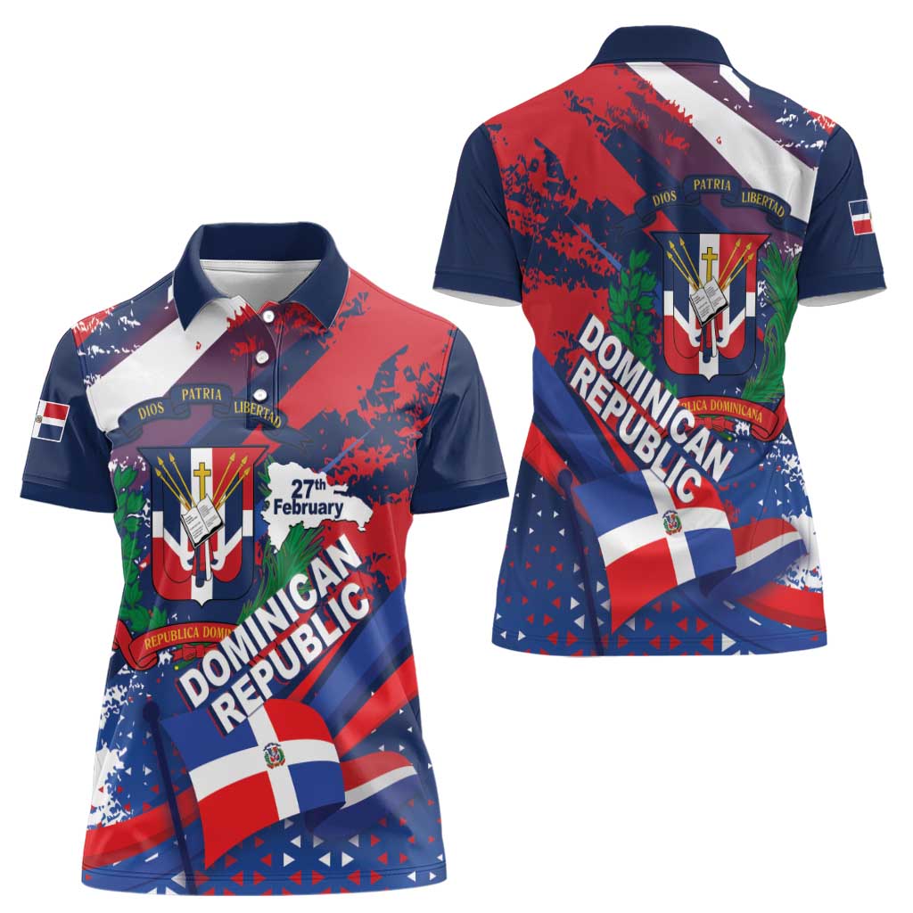 Dominican Republic Independence Day Women Polo Shirt 27th February Coat Of Arms Grunge Texture