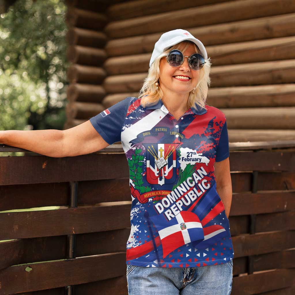 Dominican Republic Independence Day Women Polo Shirt 27th February Coat Of Arms Grunge Texture
