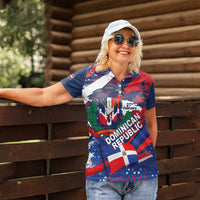 Dominican Republic Independence Day Women Polo Shirt 27th February Coat Of Arms Grunge Texture
