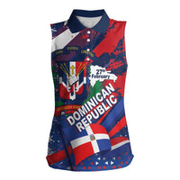 Dominican Republic Independence Day Women Sleeveless Polo Shirt 27th February Coat Of Arms Grunge Texture