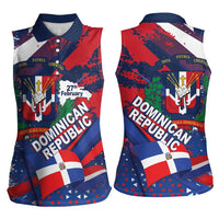 Dominican Republic Independence Day Women Sleeveless Polo Shirt 27th February Coat Of Arms Grunge Texture
