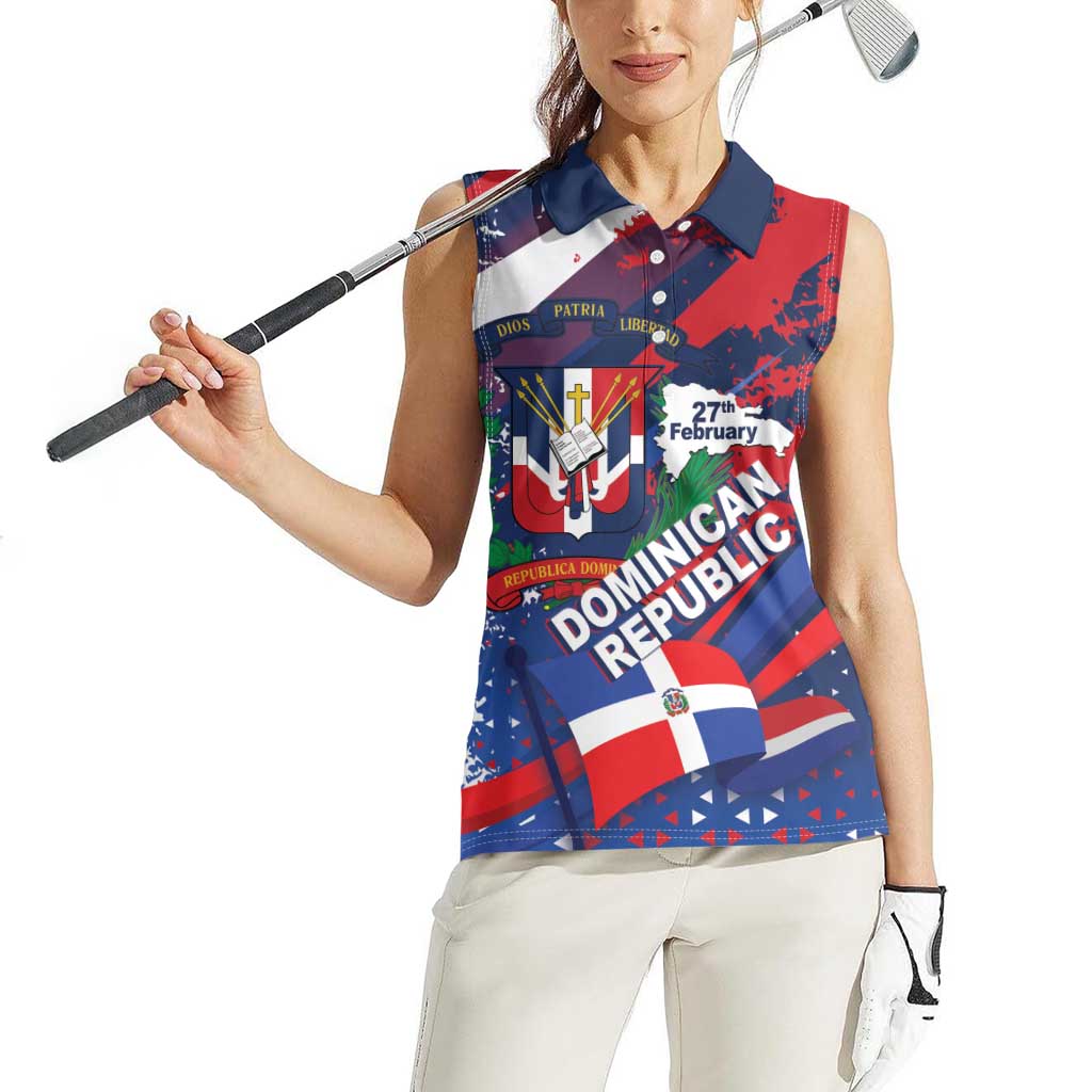 Dominican Republic Independence Day Women Sleeveless Polo Shirt 27th February Coat Of Arms Grunge Texture