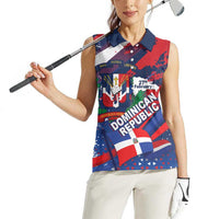 Dominican Republic Independence Day Women Sleeveless Polo Shirt 27th February Coat Of Arms Grunge Texture