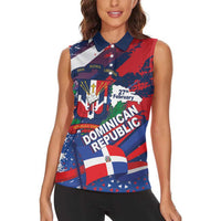 Dominican Republic Independence Day Women Sleeveless Polo Shirt 27th February Coat Of Arms Grunge Texture