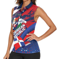 Dominican Republic Independence Day Women Sleeveless Polo Shirt 27th February Coat Of Arms Grunge Texture