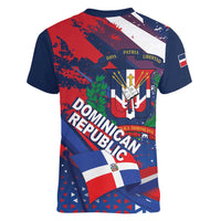 Dominican Republic Independence Day Women V-Neck T-Shirt 27th February Coat Of Arms Grunge Texture