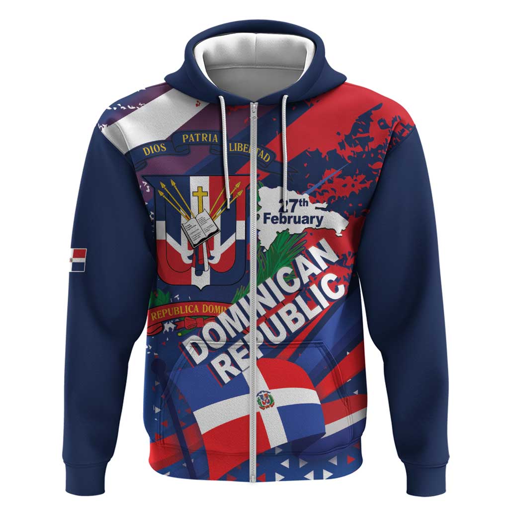 Dominican Republic Independence Day Zip Hoodie 27th February Coat Of Arms Grunge Texture