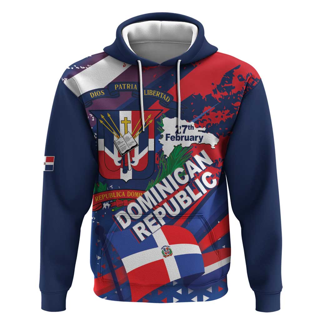 Dominican Republic Independence Day Zip Hoodie 27th February Coat Of Arms Grunge Texture