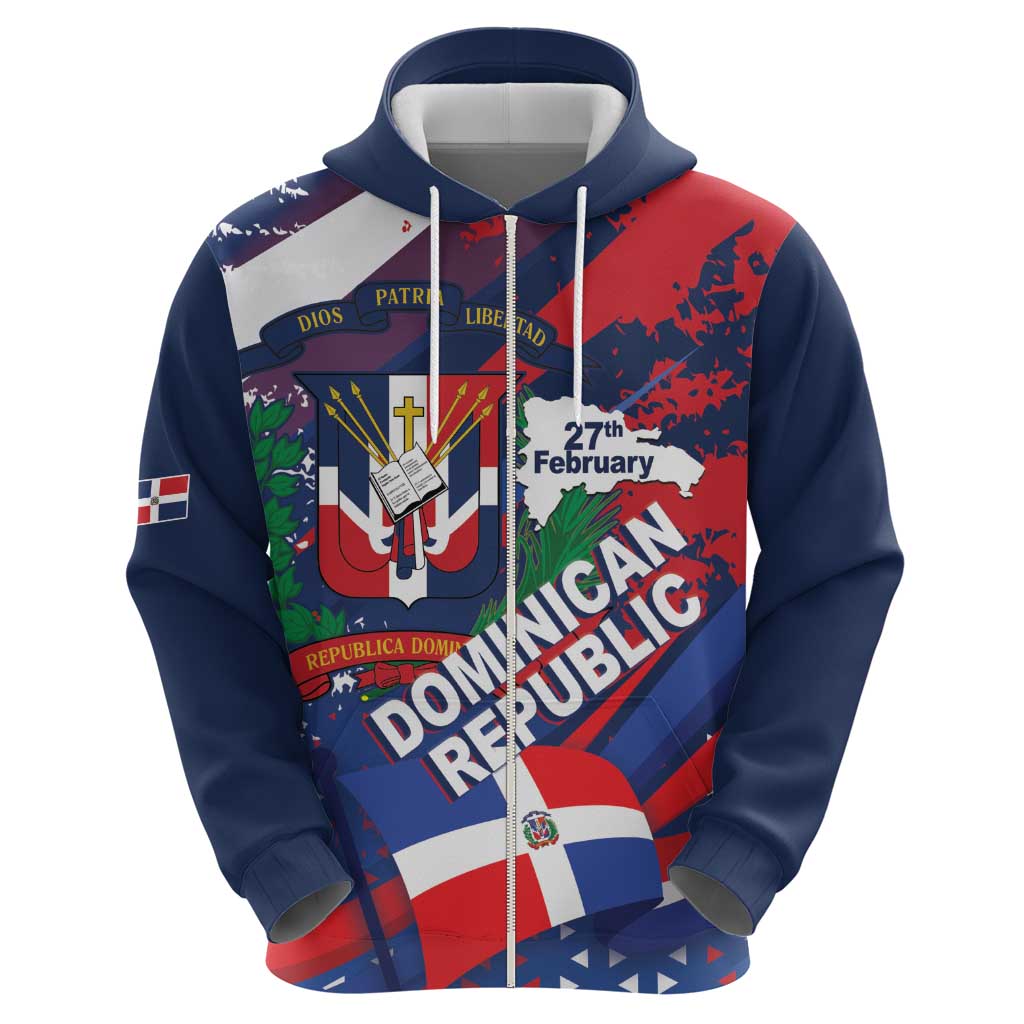 Dominican Republic Independence Day Zip Hoodie 27th February Coat Of Arms Grunge Texture