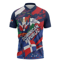 Dominican Republic Independence Day Zipper Polo Shirt 27th February Coat Of Arms Grunge Texture