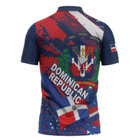 Dominican Republic Independence Day Zipper Polo Shirt 27th February Coat Of Arms Grunge Texture