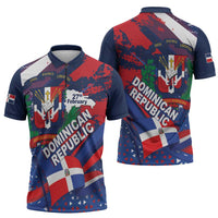 Dominican Republic Independence Day Zipper Polo Shirt 27th February Coat Of Arms Grunge Texture