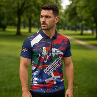 Dominican Republic Independence Day Zipper Polo Shirt 27th February Coat Of Arms Grunge Texture