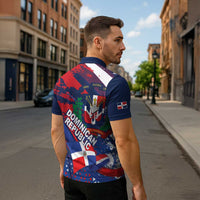 Dominican Republic Independence Day Zipper Polo Shirt 27th February Coat Of Arms Grunge Texture