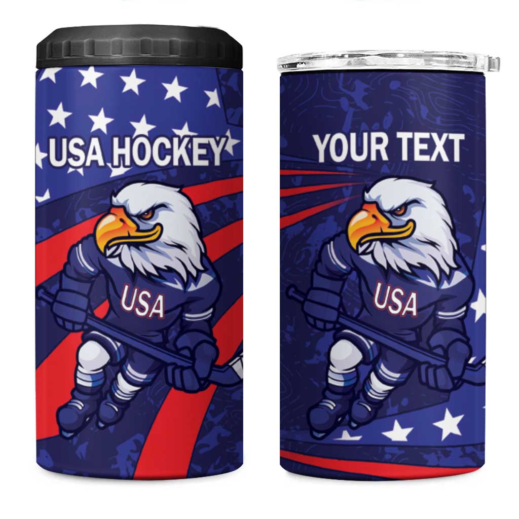 Custom USA Ice Hockey 4 in 1 Can Cooler Tumbler United States Eagle Mascot