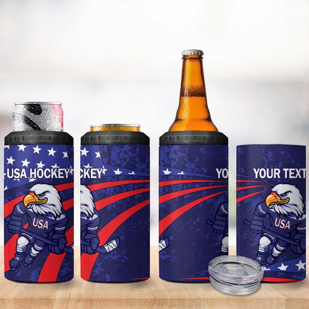 Custom USA Ice Hockey 4 in 1 Can Cooler Tumbler United States Eagle Mascot