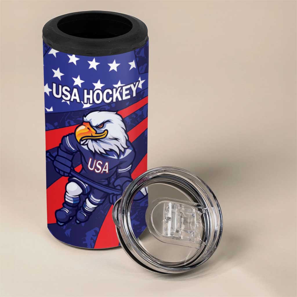 Custom USA Ice Hockey 4 in 1 Can Cooler Tumbler United States Eagle Mascot