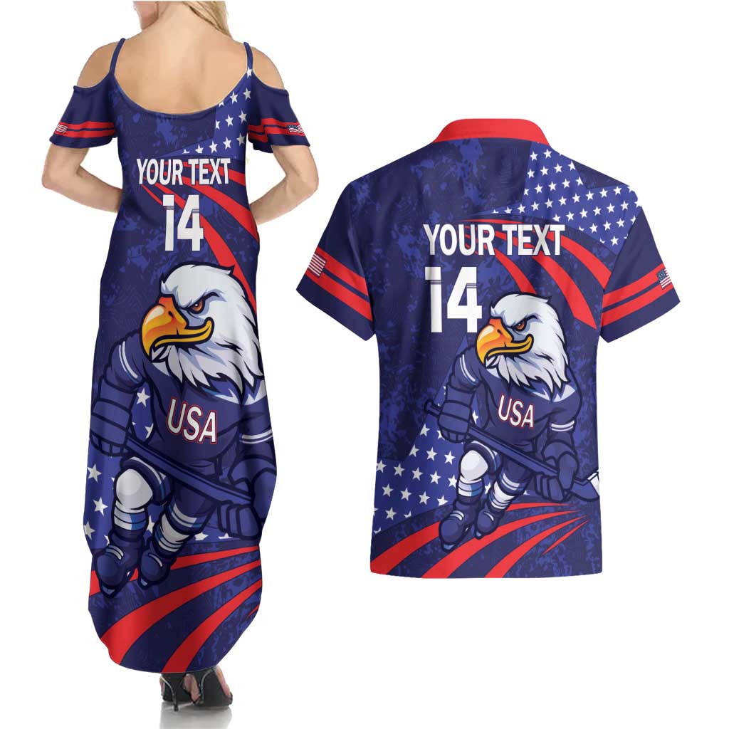 Custom USA Ice Hockey Couples Matching Summer Maxi Dress and Hawaiian Shirt United States Eagle Mascot