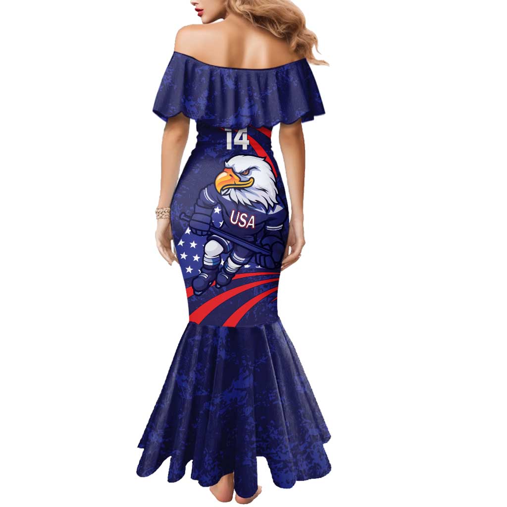 Custom USA Ice Hockey Family Matching Mermaid Dress and Hawaiian Shirt United States Eagle Mascot