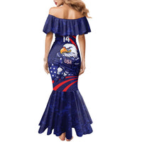 Custom USA Ice Hockey Family Matching Mermaid Dress and Hawaiian Shirt United States Eagle Mascot