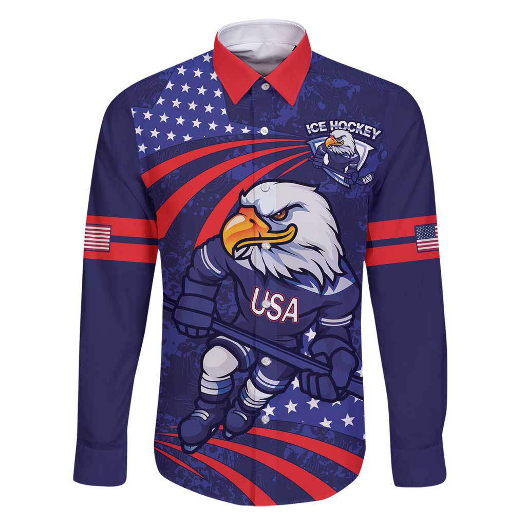 Custom USA Ice Hockey Family Matching Puletasi and Hawaiian Shirt United States Eagle Mascot