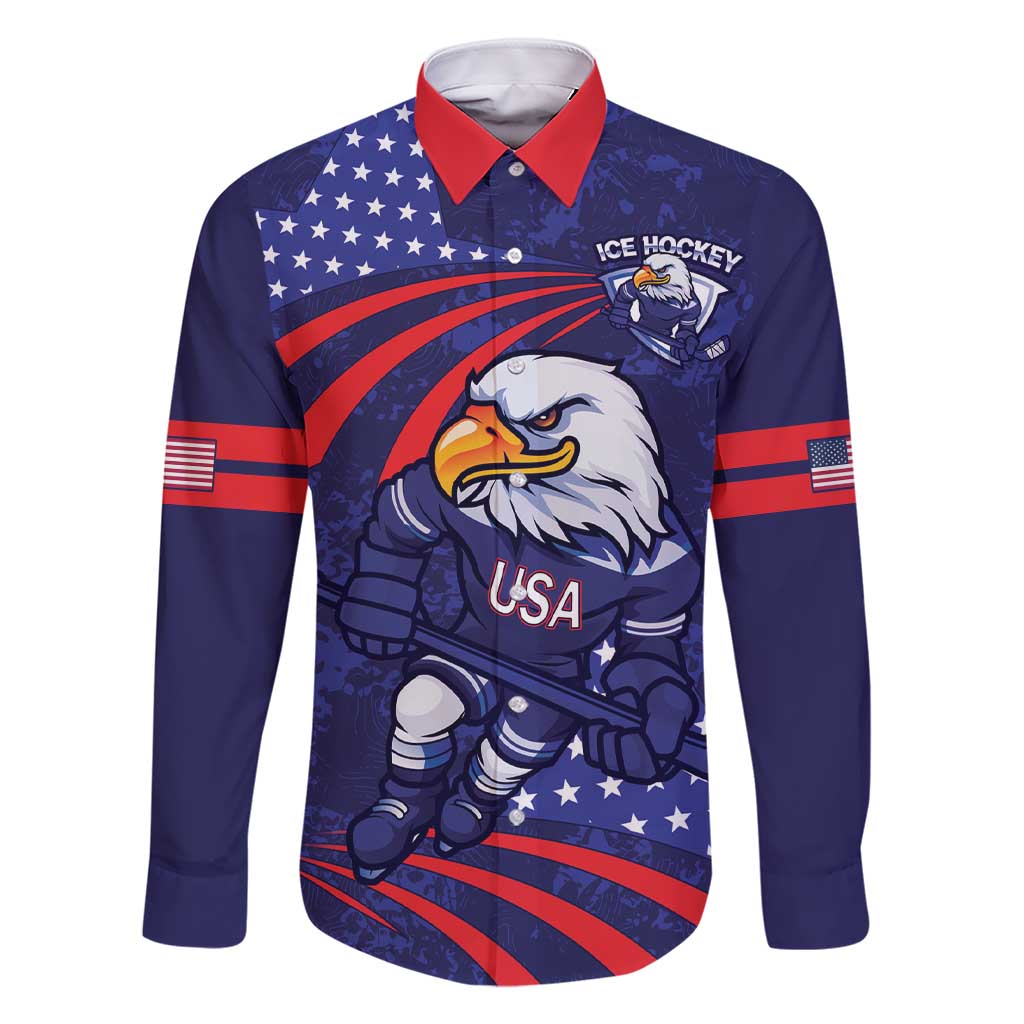 Custom USA Ice Hockey Family Matching Short Sleeve Bodycon Dress and Hawaiian Shirt United States Eagle Mascot