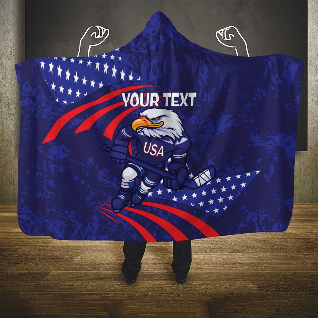 Custom USA Ice Hockey Hooded Blanket United States Eagle Mascot
