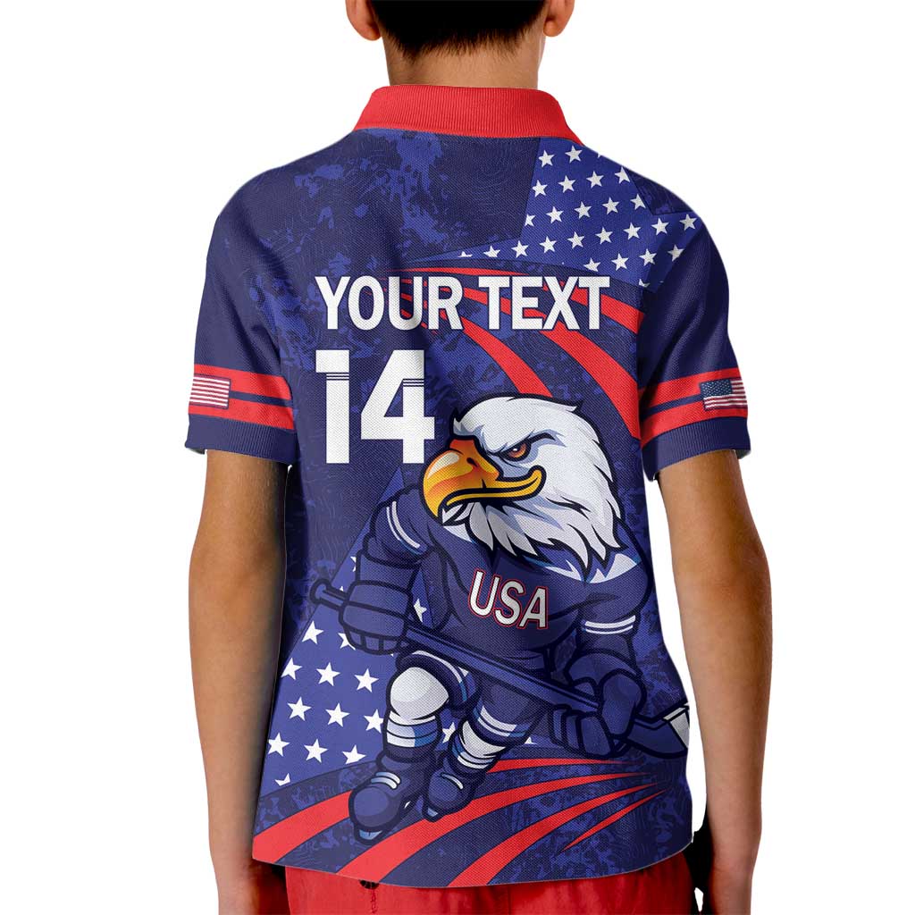 Custom USA Ice Hockey Kid Polo Shirt United States Eagle Mascot
