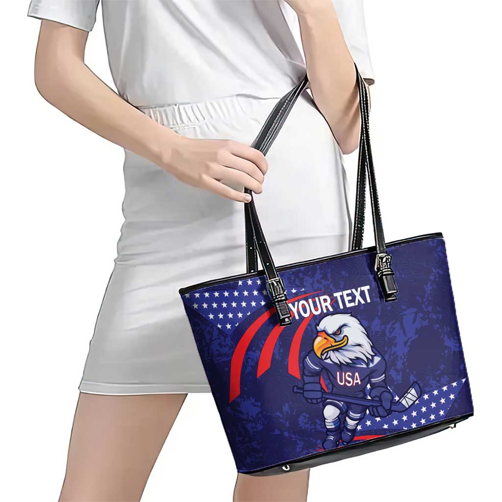 Custom USA Ice Hockey Leather Tote Bag United States Eagle Mascot