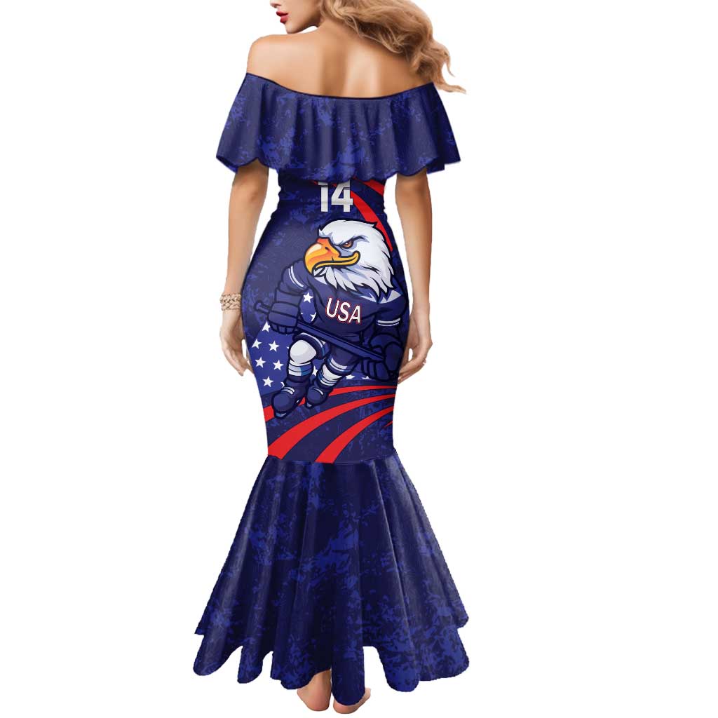 Custom USA Ice Hockey Mermaid Dress United States Eagle Mascot