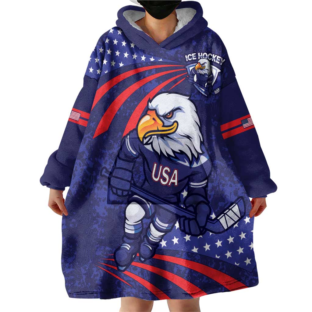 Custom USA Ice Hockey Wearable Blanket Hoodie United States Eagle Mascot