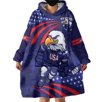 Custom USA Ice Hockey Wearable Blanket Hoodie United States Eagle Mascot