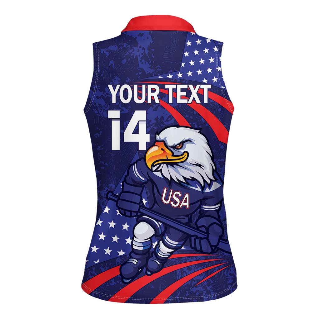 Custom USA Ice Hockey Women Sleeveless Polo Shirt United States Eagle Mascot