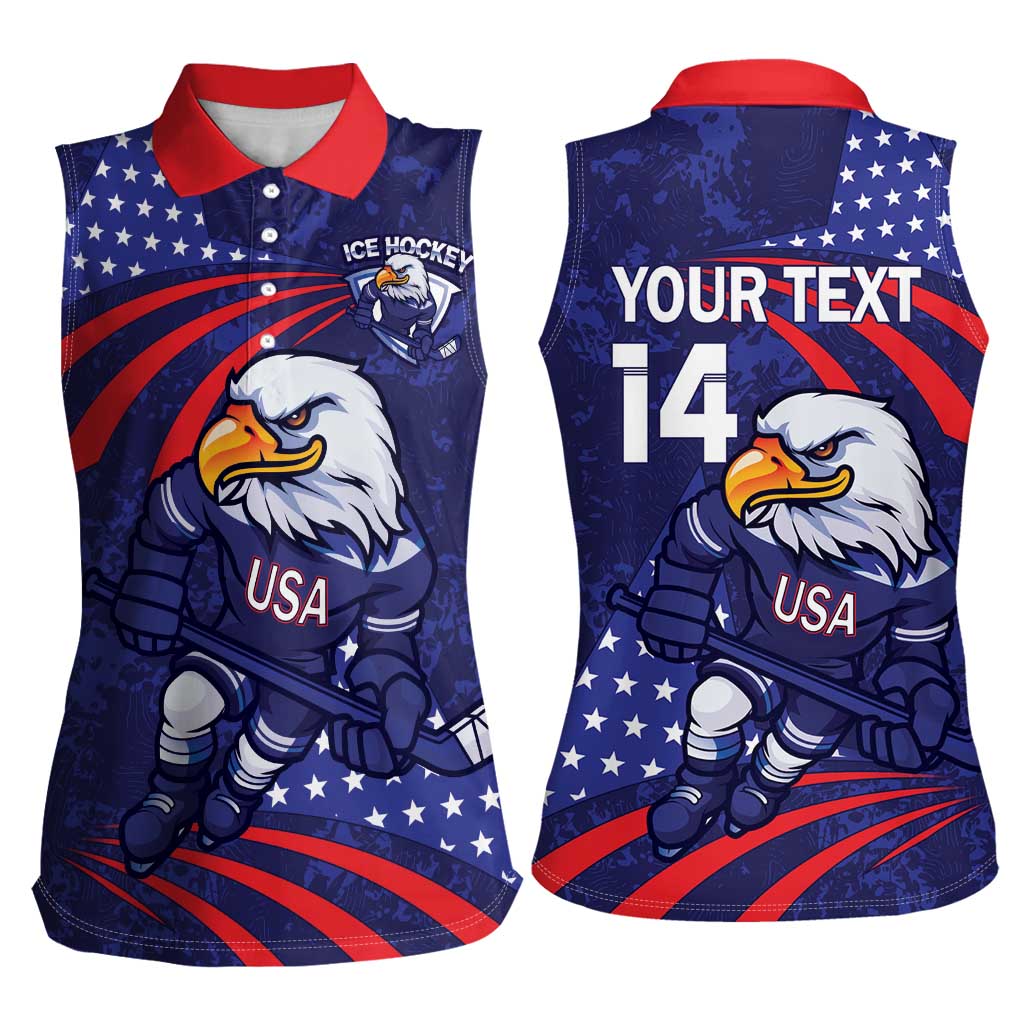 Custom USA Ice Hockey Women Sleeveless Polo Shirt United States Eagle Mascot