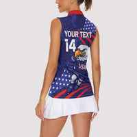 Custom USA Ice Hockey Women Sleeveless Polo Shirt United States Eagle Mascot