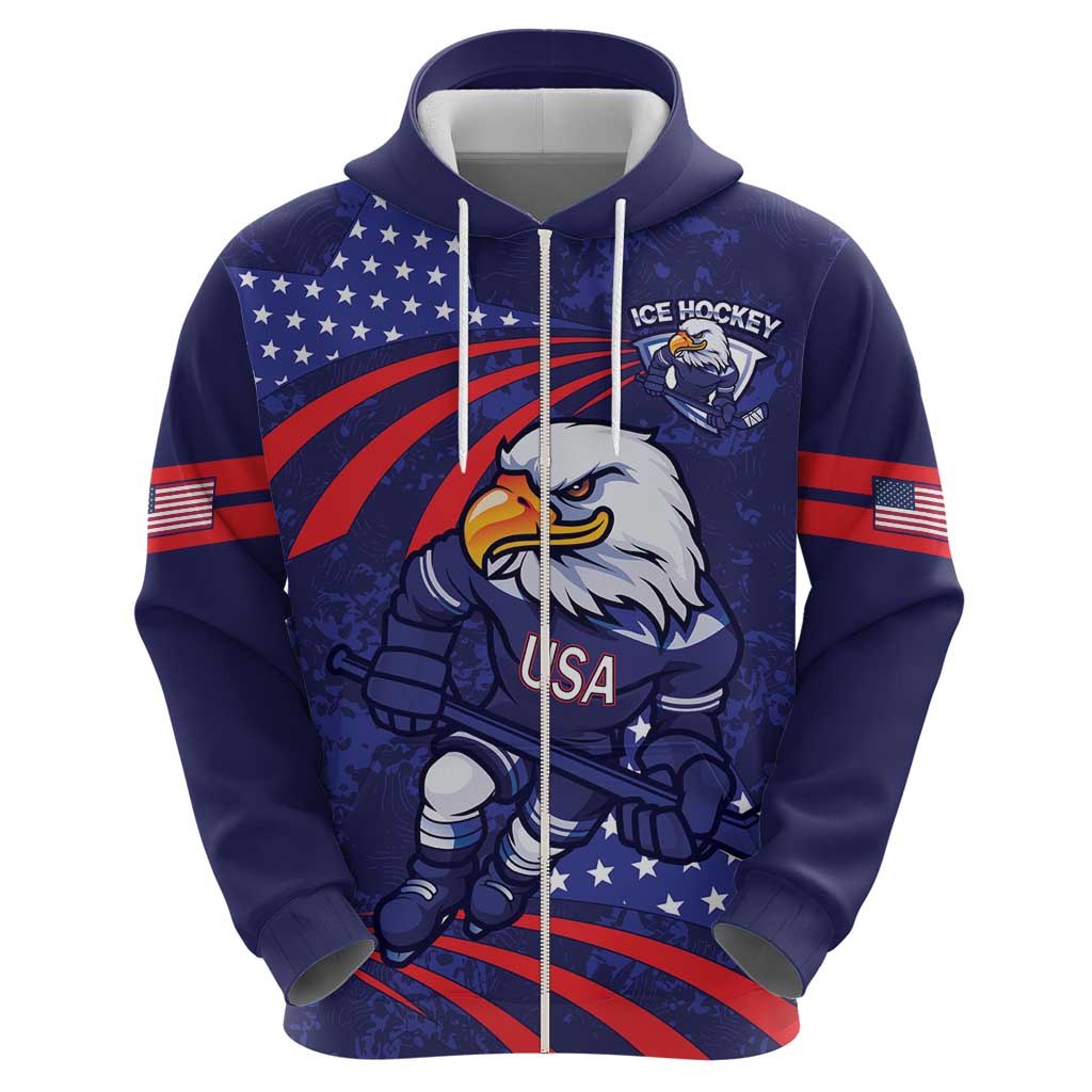 Custom USA Ice Hockey Zip Hoodie United States Eagle Mascot