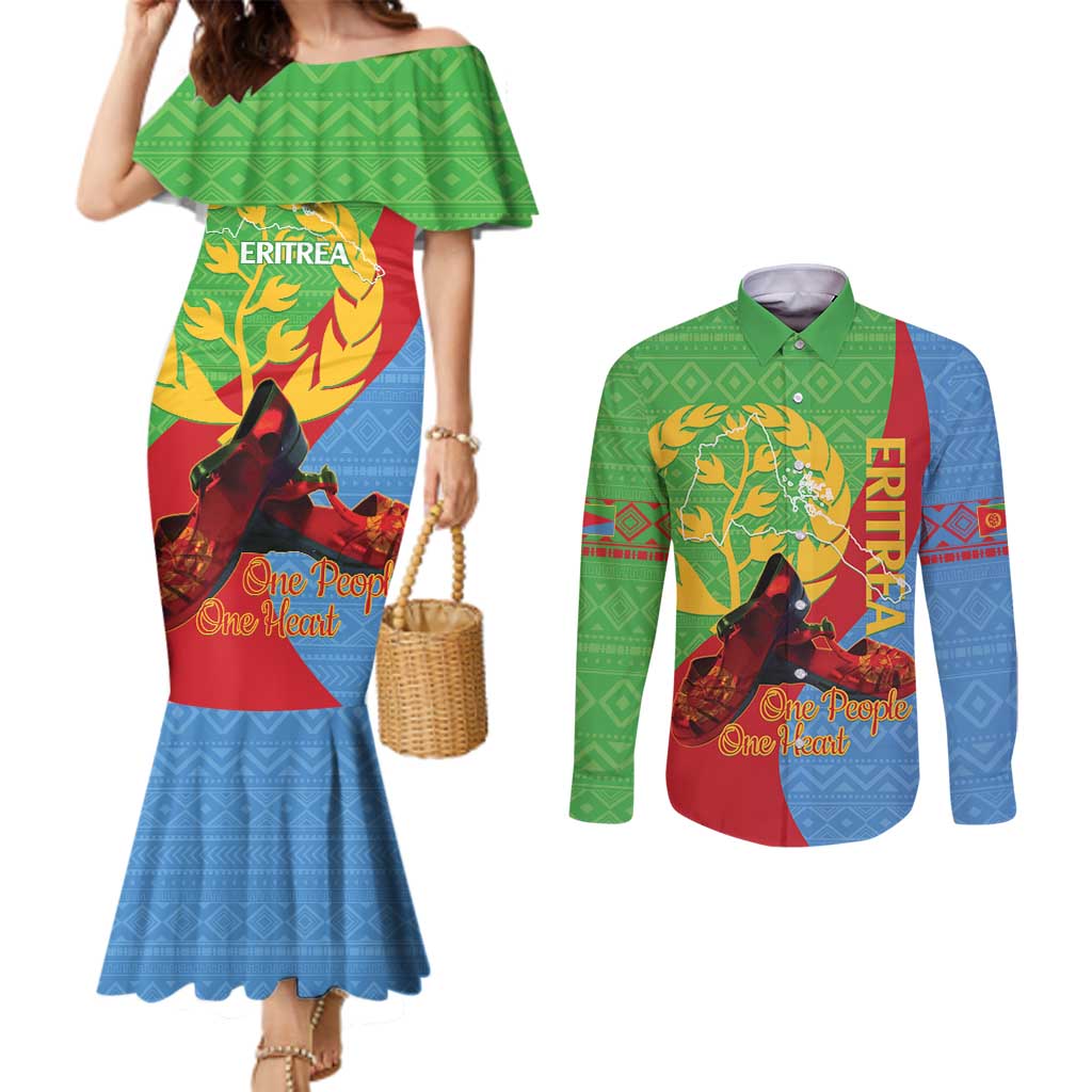 Personalised Eritrea Independence Day Couples Matching Mermaid Dress and Long Sleeve Button Shirt Shida Shoes One People One Heart