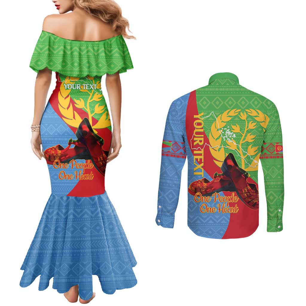Personalised Eritrea Independence Day Couples Matching Mermaid Dress and Long Sleeve Button Shirt Shida Shoes One People One Heart