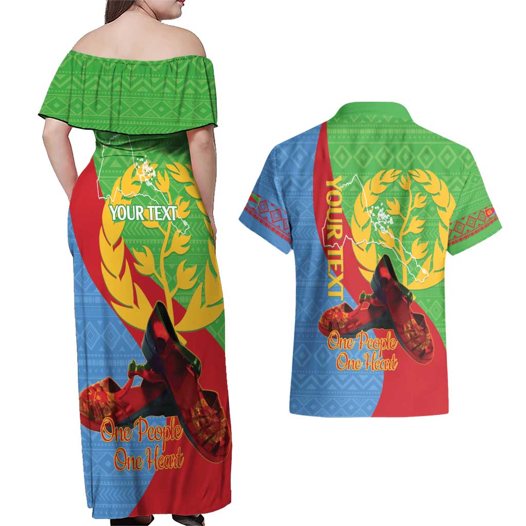 Personalised Eritrea Independence Day Couples Matching Off Shoulder Maxi Dress and Hawaiian Shirt Shida Shoes One People One Heart