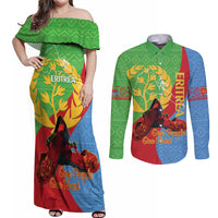 Personalised Eritrea Independence Day Couples Matching Off Shoulder Maxi Dress and Long Sleeve Button Shirt Shida Shoes One People One Heart