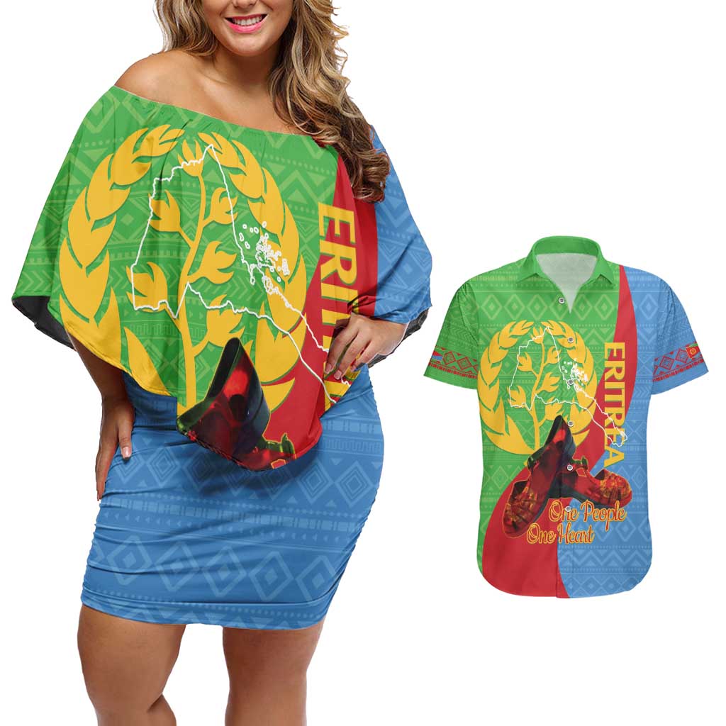 Personalised Eritrea Independence Day Couples Matching Off Shoulder Short Dress and Hawaiian Shirt Shida Shoes One People One Heart