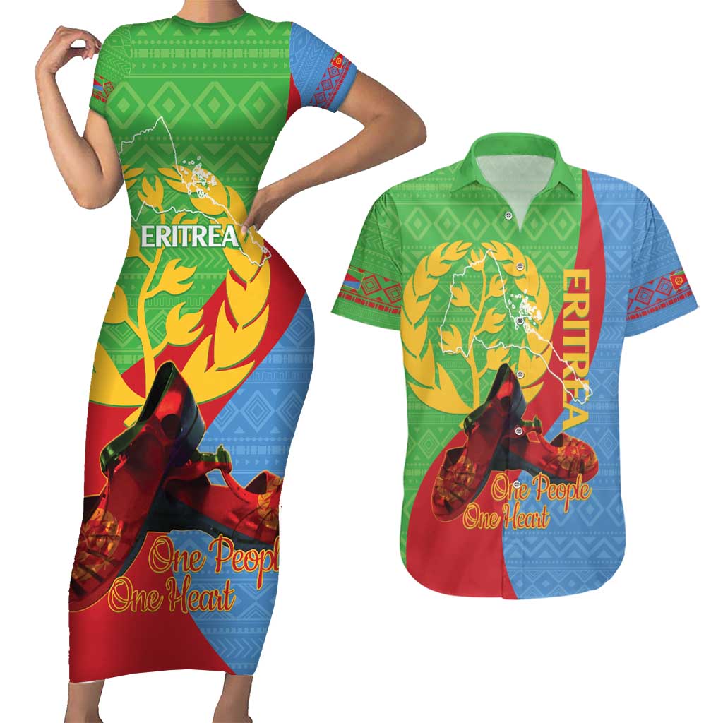 Personalised Eritrea Independence Day Couples Matching Short Sleeve Bodycon Dress and Hawaiian Shirt Shida Shoes One People One Heart