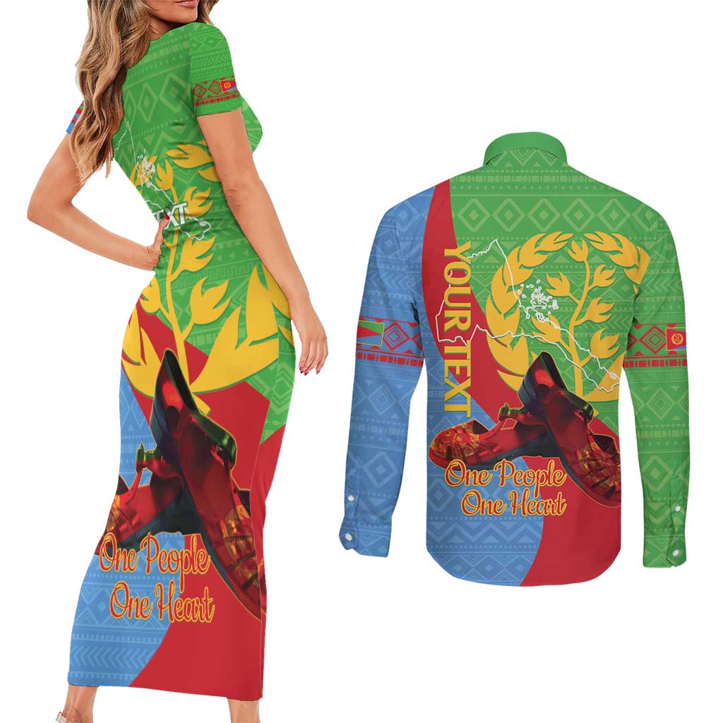 Personalised Eritrea Independence Day Couples Matching Short Sleeve Bodycon Dress and Long Sleeve Button Shirt Shida Shoes One People One Heart