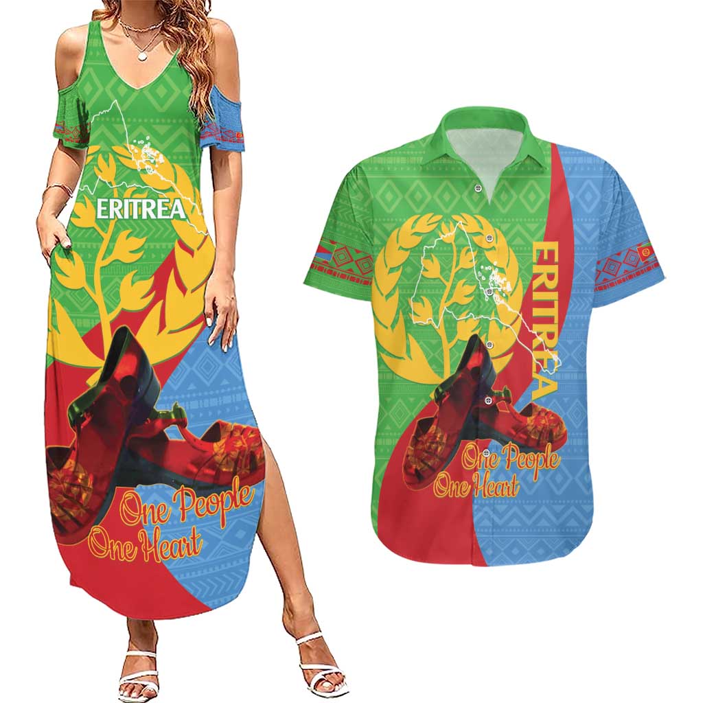 Personalised Eritrea Independence Day Couples Matching Summer Maxi Dress and Hawaiian Shirt Shida Shoes One People One Heart